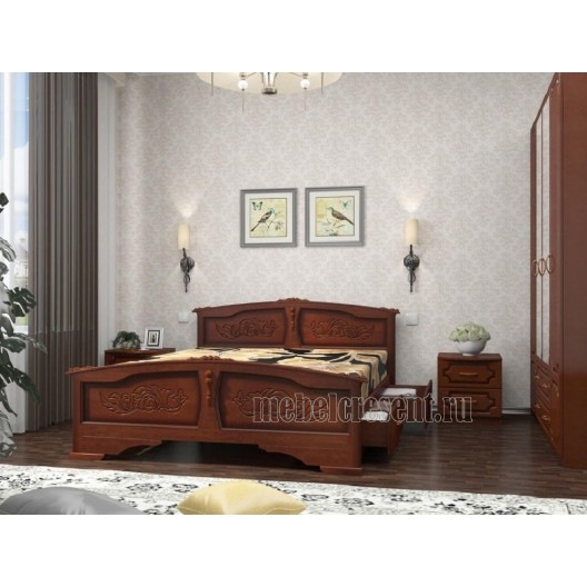 Кровать массив дерева 1800 «Елена» с ящиками Орех